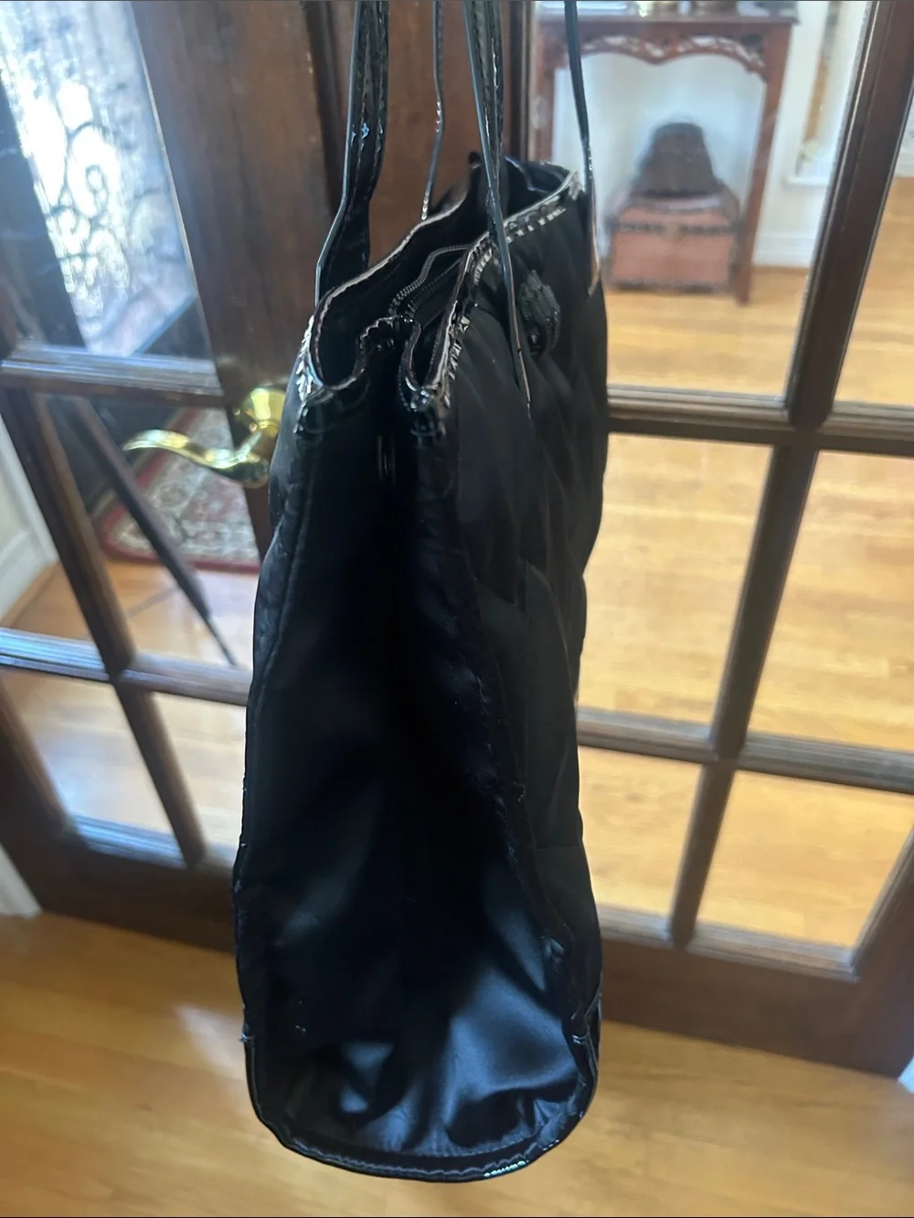 Kurt Geiger Black Quilted Tote with Patent Trim - Women's Tote Bag - Picture 5 of 8